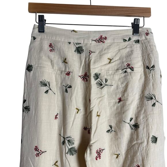 Kourt Sheri Cream Floral Embroidered High Waist Wide Leg Pants Size 2 - Picture 11 of 16